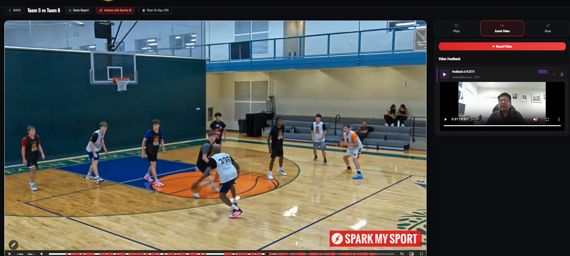 Coach recording video feedback directly on a play.